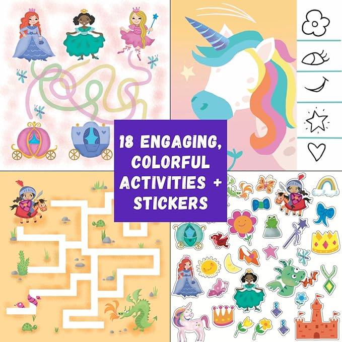 Totebook Kids Travel Educational Activity Book with Washable Markers - Car and Airplane Activities, Learning Toys for Toddlers- Reusable Stickers for Ages 4, 5, 6 (Jungle & 2 Extra Books)