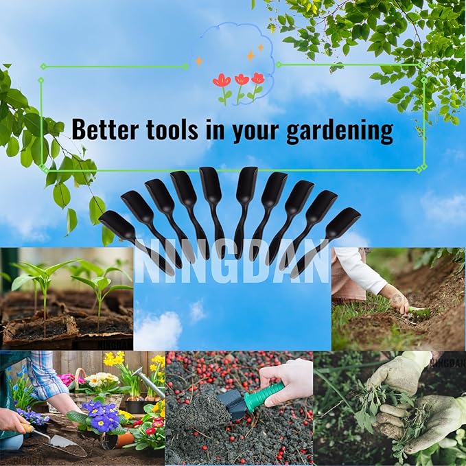 10Pcs Mini Shovel,Plastic Mini Gardening Shovel Spoons Soil Scoops,Cultivation Digging Transplanting Tools for Succulents Potted Flowers,Sand Scoops/Coffee Beans/Milk Powder Scoops (All Black)