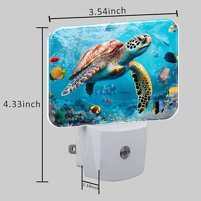 Sea Turtle Swims Under Water Night Light for Kids, Sea Turtle LED Night Light Plug into Wall with Dusk to Dawn Sensor for Girls Boys Women Men Room, Hallway, Kitchen, Bathroom, Stairs Decor