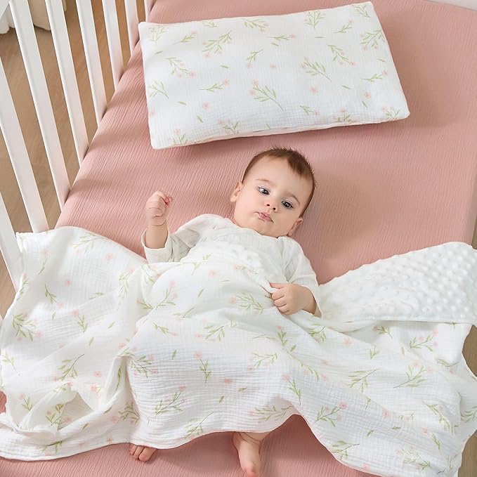 JELLYMONI 2 Pack Muslin Toddler Pillowcase for 13x18 Pillow, 100% Cotton Baby Pillow Case Cover for Bed, Toddler Cot and Travel, Soft & Breathable Baby Kids Envelope Pillowcase, No Pillow