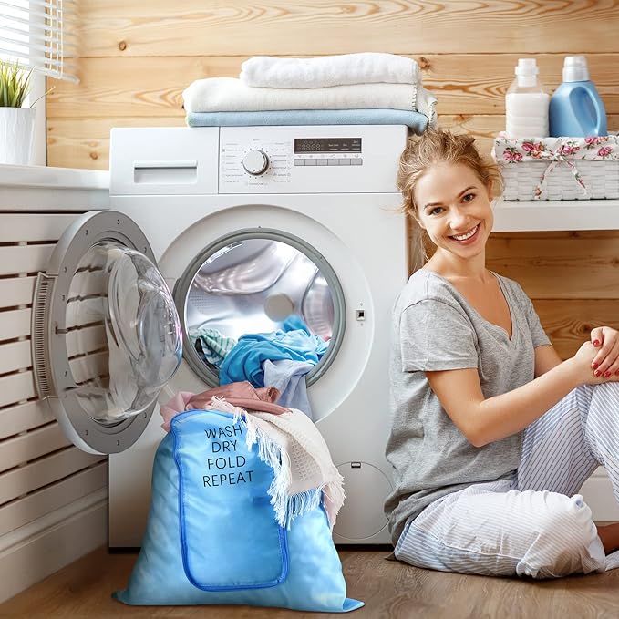 2 Pcs Travel Laundry Bag Washable Dirty Clothes Bag with Drawstring and Zipper for Suitcase, 22 x 18 Inch (Black, Blue,Classic)