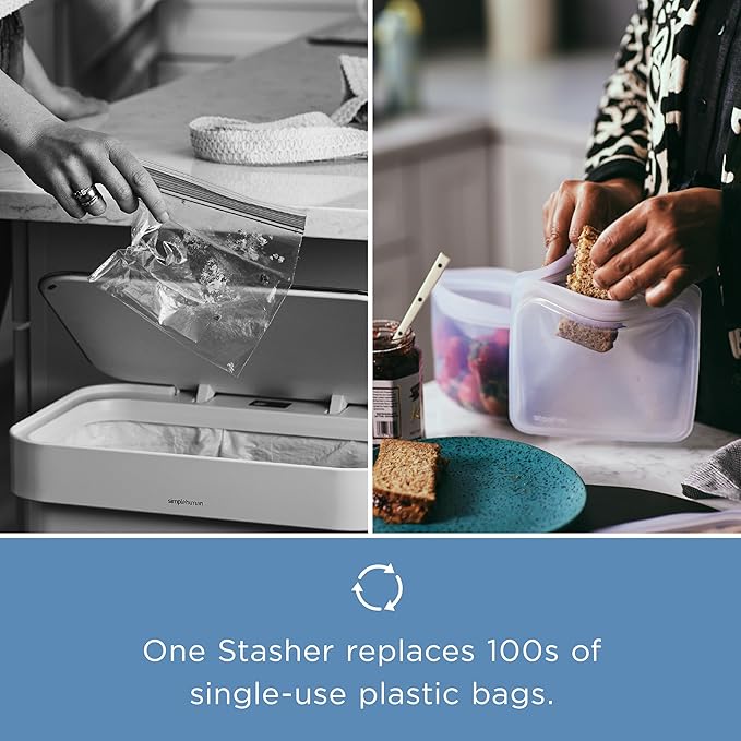 Stasher Premium Silicone Reusable Food Storage Snack Bag, Raspberry, Microwave, Sous Vide, Dishwasher, Oven and Freezer Safe, BPA Free, Leak-free, Eco-friendly, 12 Oz