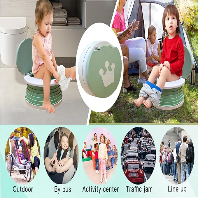Travel Potty for Toddler, Portable and Foldable Toilet, Apply to Seat Emergency Toilet for Car, Camping, Outdoor, Indoor (green, small)