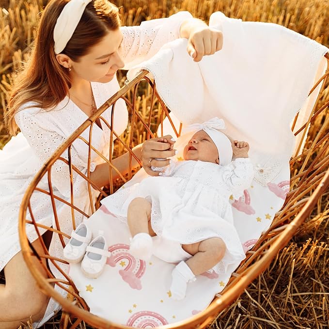 Soarwg Kids Bassinet Sheets 4 Pack, Bassinet Sheets for Baby Boy and Girl, Bassinet Sheet Neutral, Fit for Rectangle, Round, Oval, Hourglass Mattress, Flexible for Different Bassinet Pad/Mattress