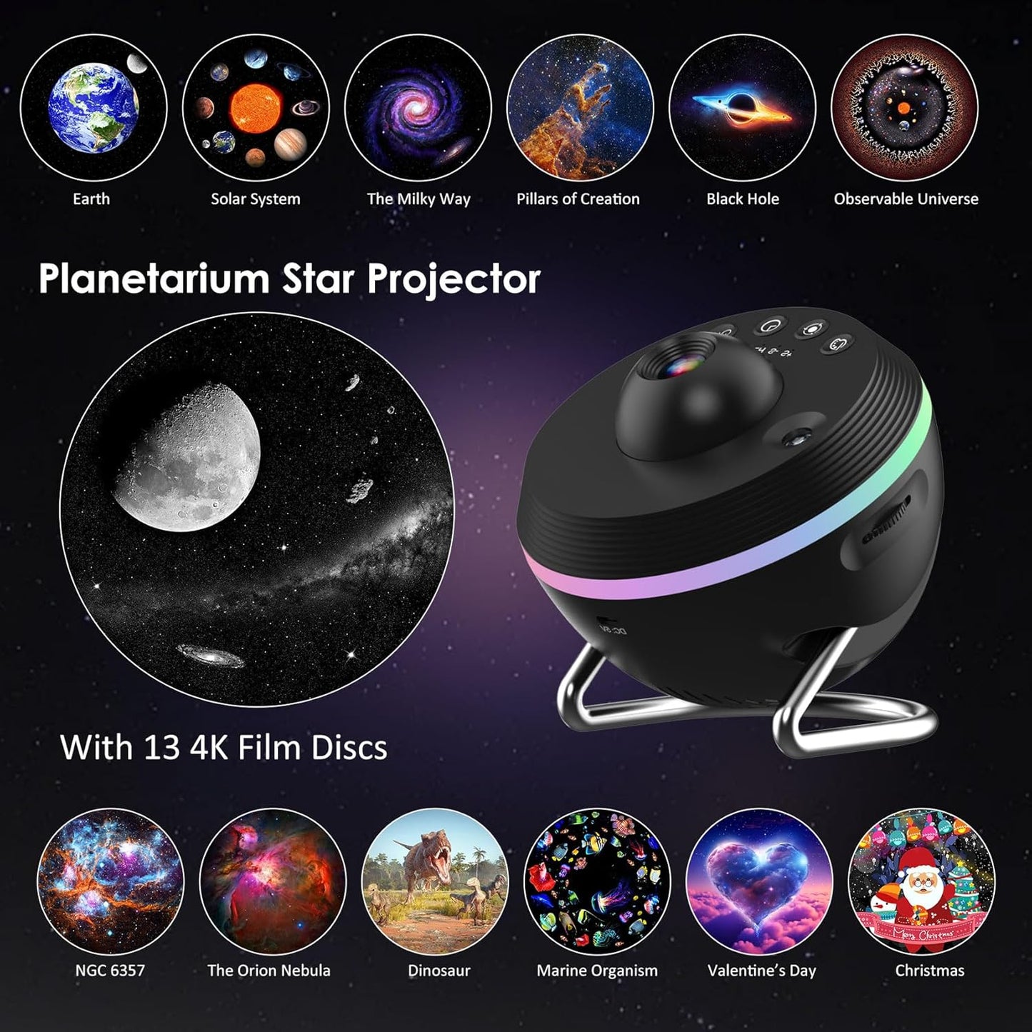 Galaxy Projector for Bedroom, 13 in 1 Home Planetarium Projector Lamp with Meteor, LED Space Galaxy Lamp, Night Lights Room Decor for Kids Adults Birthdays Christmas Gifts
