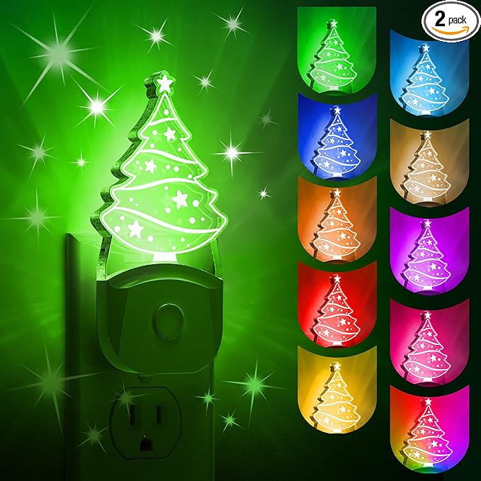 L LOHAS LED Christmas Night Light for Kids[2 Pack], Night Lights Plug into Wall, Dusk to Dawn, RGB & Color Changing & Soft White 3000K, Christmas Décor LED Night Light Gift for Kids, Bedroom, Hallway