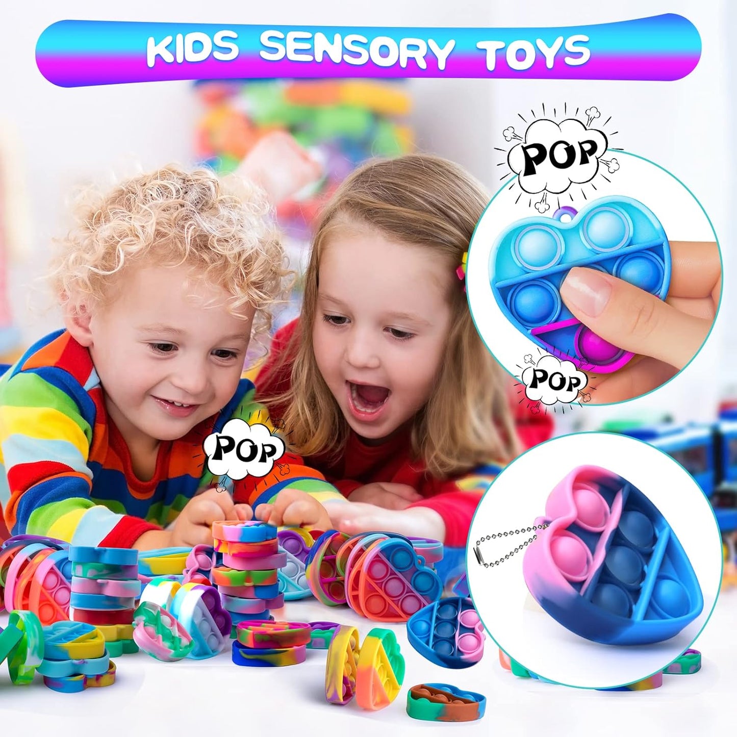 Pop Fidget Toys Bulk Its Valentines Day Gifts for Kids Party Favors for Kids Toys 30 PCS Mini Pop Keychain It Sensory Fidget Toy Pack Poppers Fidgets for Classroom Prizes Birthday Goodie Bag Stuffers