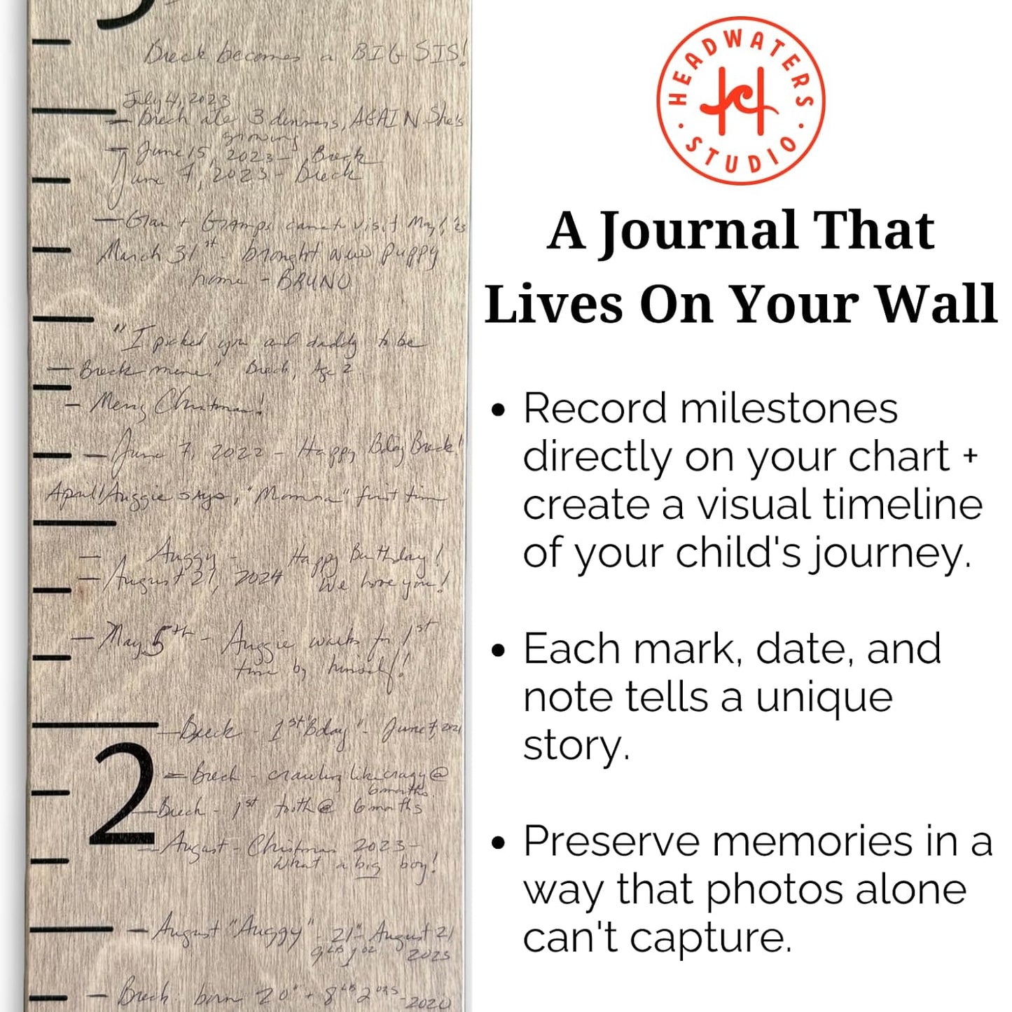 Wooden Ruler Growth Chart for Kids, Boys and Girls - Height Chart & Height Measurement for Wall - Kids Nursery Wall Decor and Room Hanging Wall Decor - Love Grows Here - White