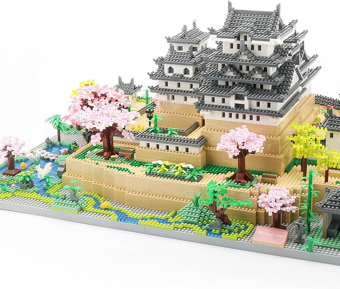 Japanese Micro Building Blocks Sets for Adults 10080 PCS Japan Himeji Castle with Cherry Blossoms Model Kit Big Architecture Landmarks Collection Kit