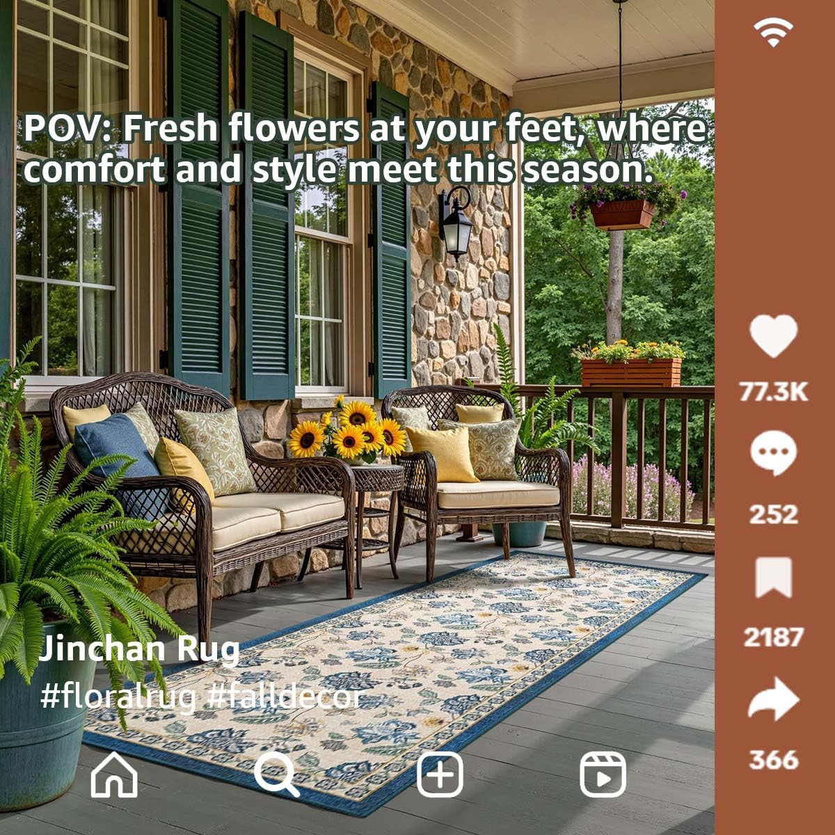 jinchan 3x8 Floral Runner Rug for Hallway Washable Kitchen Runner Vintage Romance Design Non Slip Thin Indoor Floor Cover Low-Profile Throw Carpet for Entryway Bathroom Bedroom Porch, Blue/Beige