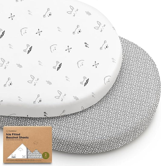 2-Pack Baby Bassinet Sheets Girl, Boy - 33x17 Viscose Derived from Bamboo Bedside Mattress Fitted Bassinet Sheets, Compatible with Halo Bassinest Swivel Sleeper, Baby Delight, Graco (Nordic)