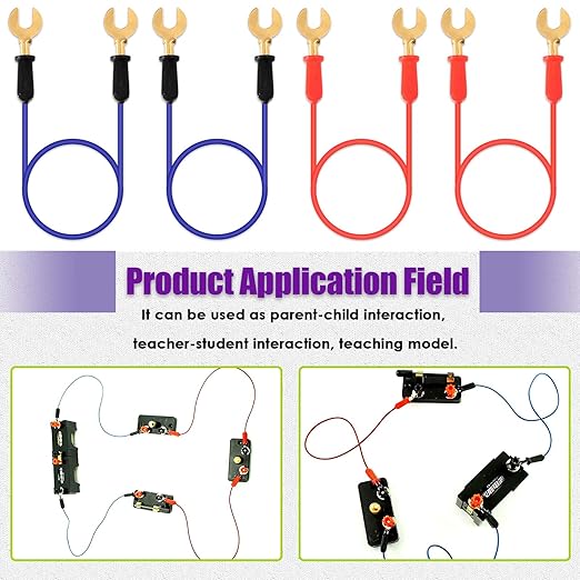 Swpeet 10Pcs Red + Blue Interconnect Circuit Wire Kit, Perfect for Physics Laboratory Electricity Connection,Demos Teaching Basic Principles of Electricity and Simple Circuit Wire Works