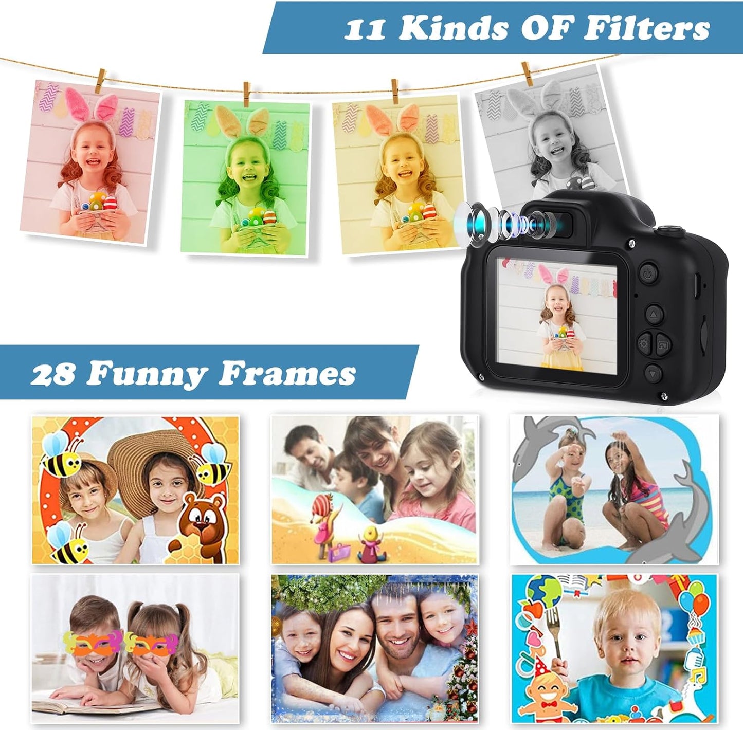 Kids Camera,HD Digital Video Camera,Childrens Toys for 3 4 5 6 7 8 9 Year Old Boys/Girls,Selfie Camera for Kids,Christmas Birthday Gifts with 32GB SD Card (Black)