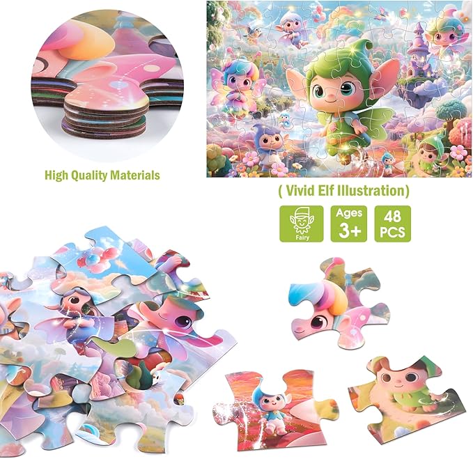 Jumbo Floor Puzzle for Kids,48 Piece Fairy Large Jigsaw Puzzles for Toddler Ages 3-5,Preschool Educational Toy Gift for Boys & Girls Ages 4-8