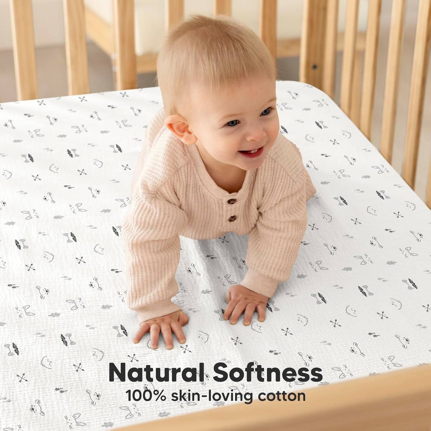 KeaBabies 2-Pack Muslin Crib Sheets for Boys, Girls - 100% Organic Cotton Fitted Baby Crib Mattress Sheet, Soft Breathable Standard Toddler Bed Cover Bedding Set, Neutral, Durable 52x28 (Nordic)