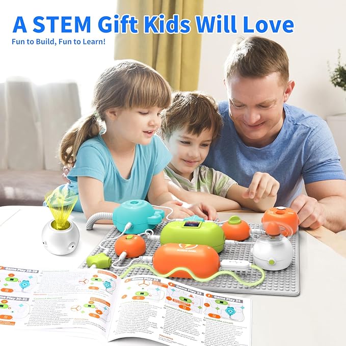 STEM Science Kit for Kids Ages 3-12，31 Electronic Parts, 300+ Fun Projects, No Soldering, 18-Page Guide, DIY Electronics Exploration Toy, Gifts for Boys & Girls