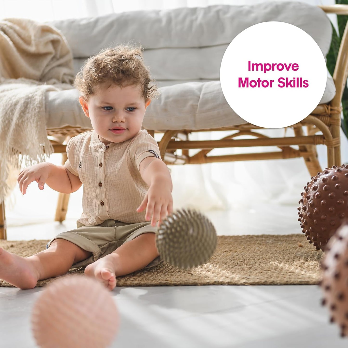 Edushape Original Sensory Ball for Baby - 4" Boho Chic Color Baby Ball Enhances Gross Motor Skills for Kids 6 Months & Up - Great Stocking Stuffer