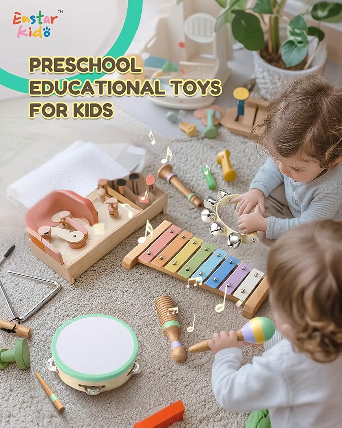 Montessori Musical Instruments for Toddlers, Wooden Musical Toys for Kids 3+, Eastar Kido Percussion Instruments Set for Boys Girls, Preschool Educational Toys with Storage Bag Christmas Birthday KW-1