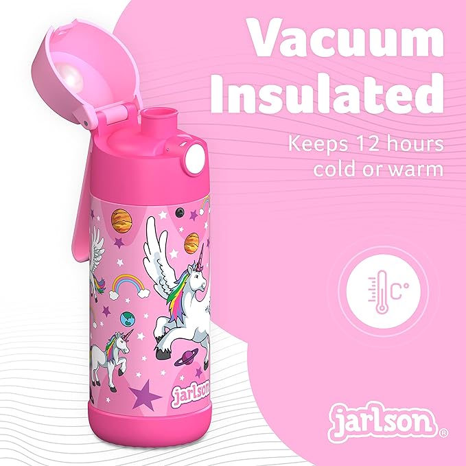 Jarlson® Mali Children's Water Bottle, Thermal Stainless Steel Water Bottle, BPA-Free, Leak-Proof, Children's Bottle with Chug Lid, Bottle for School, Nursery (Unicorn 'Star', 350 ml)