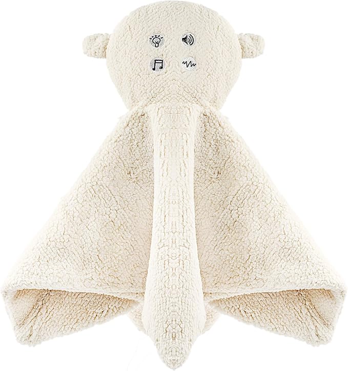 Wavhello LoveBub Sound & Light Baby Security Blanket Lovey, Plush Lullaby Music Player, White Noise Soother & Soft Night Light, Machine Washable - Lou The Lamb (White Minky, 18")