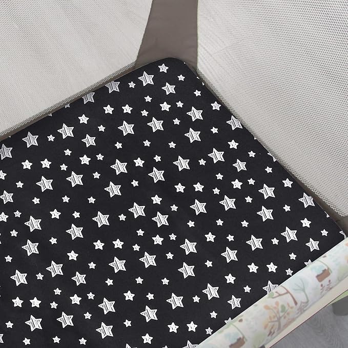 Pack and Play Sheets, 2 Pack Mini Crib Sheets, Stretchy Playard Fitted Sheet, Compatible with Graco Pack n Play, Soft and Breathable Material, Grey & Black
