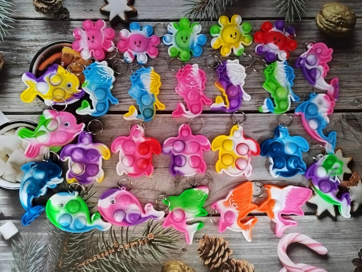 26 Packs Bluk Rainbow mini Pop Keychain,Birthday Party Favors Supplies Classroom summer students Prize