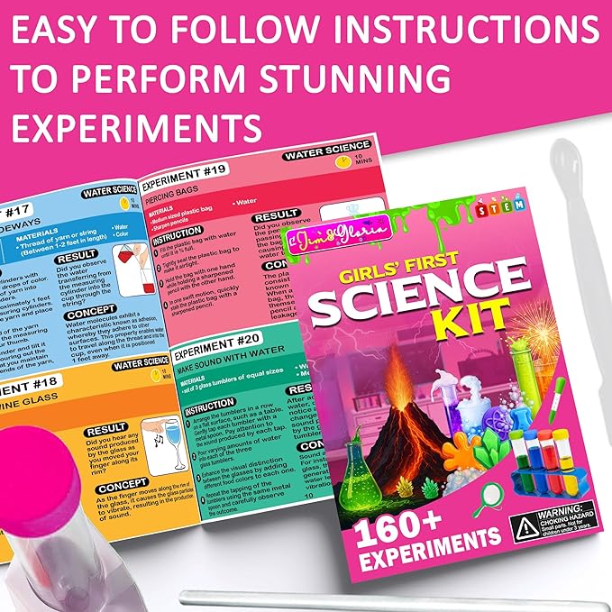 Jim&Gloria Science Kits for Kids Age 5-7 8-12 Year Old Birthday Gifts for Girls, Craft Supplies, Learning & Educational Toys, Stem Toys, Chemistry Set, Science Experiments for Kids Volcano Projects