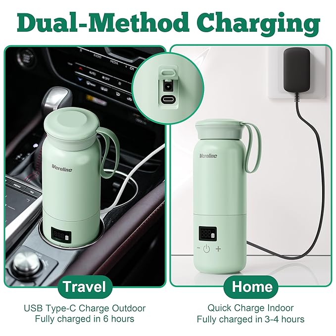 Portable Bottle Warmer for Travel, Baby Bottle Warmer with Adjustable Temp & Keep Warm for Formula, Breastmilk, Super Fast Charging & Rechargeable Milk Warmer, Cordless Water Warmer