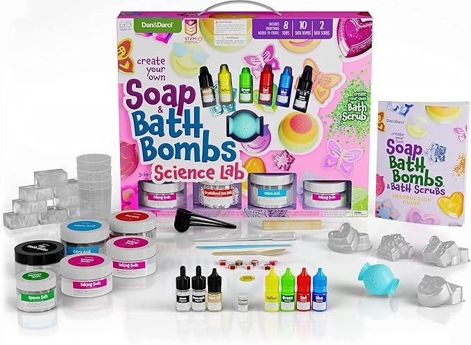 Dan&Darci Soap & Bath Bomb Making Kit for Kids, 3-in-1 Spa Science Kits, Christmas Craft Gifts for Girls & Boys Age 6-12 Year Old Girl Crafts: DIY Experiment Toys, Gift for Kid Ages