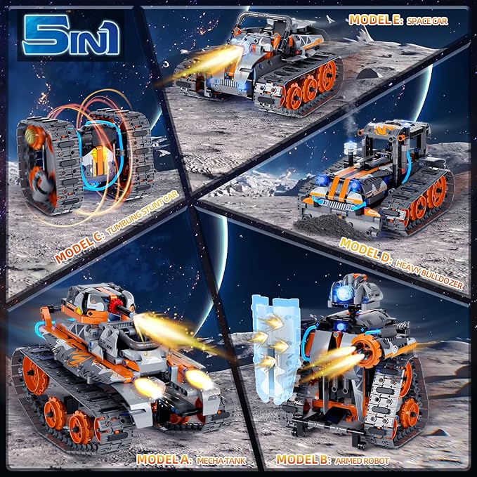 STEM Building Toys for Boys 6-12, 5in1 Remote & APP Controlled Car/Tank/Robot/Tracked Racer STEM Building Kit, RC Car 552 Pcs Educational Learning Building Blocks for Kids, RC Car Set for Boy Girls