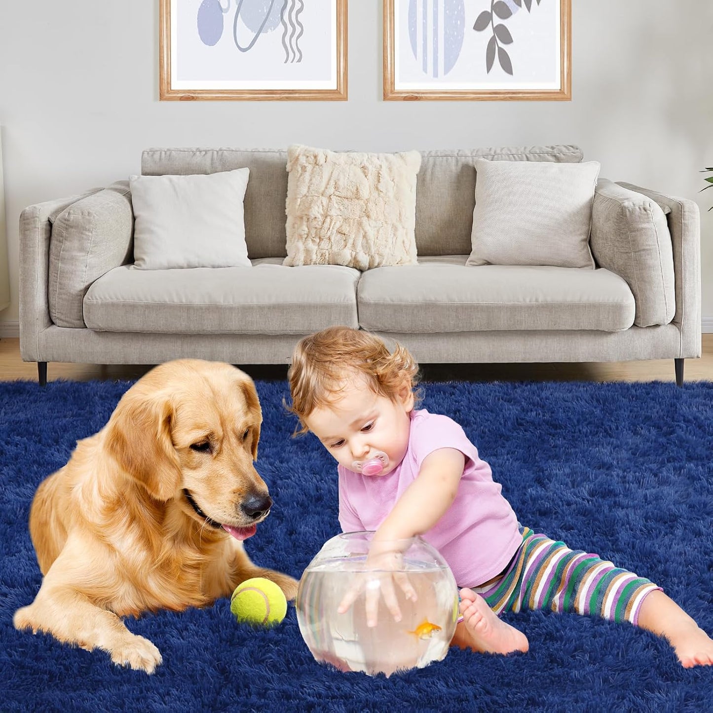 4x6 Blue Rug, Area Rugs for Living Room, Soft Plush Area Rugs for Bedroom, Non-Slip Indoor Carpet for Nursery, Study Room, Playroom, Home Decor