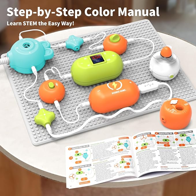 STEM Science Kit for Kids Ages 3-12，31 Electronic Parts, 300+ Fun Projects, No Soldering, 18-Page Guide, DIY Electronics Exploration Toy, Gifts for Boys & Girls