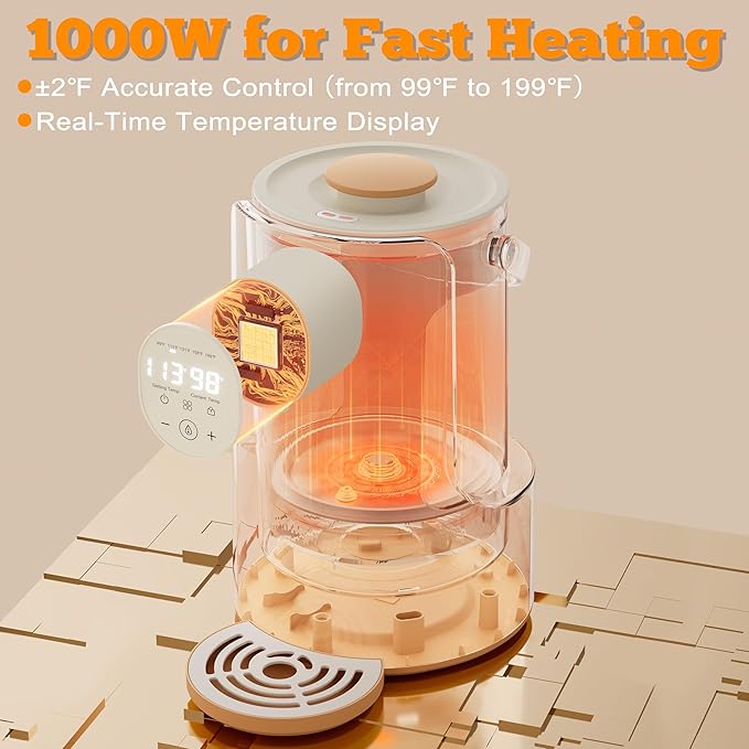 Instant Water Warmer, 2L Baby Formula Dispenser, 5 Temperature Control & 7x24H Keep Warm, Baby Bottle Warmer with Night Light, Hot Water Dispenser for All Bottles, Detachable Glass Tank