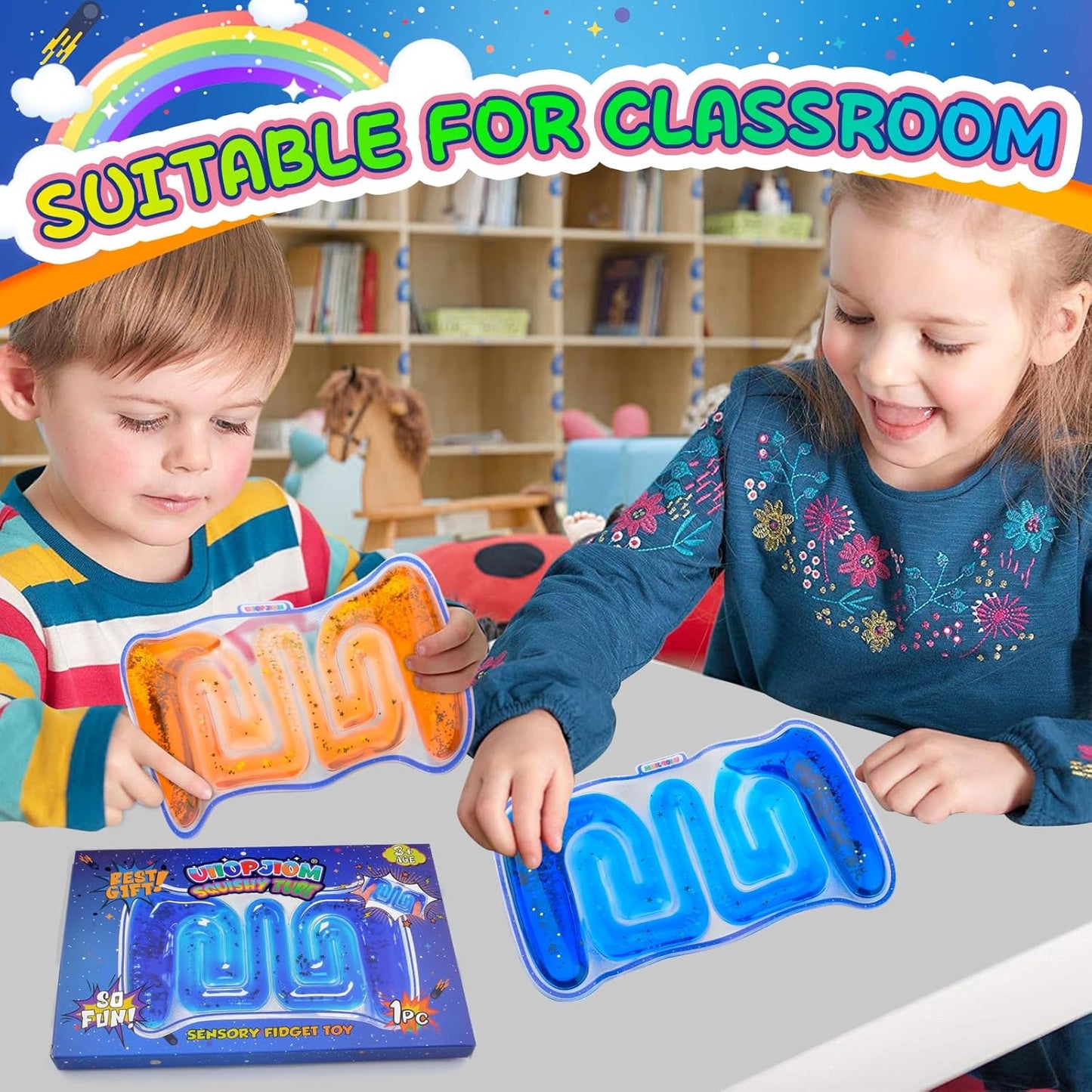 2PCS Autism Sensory Liquid Toy Stocking Stuffers for Kids Boys, ADHD Autistic Quiet Airplane Travel Toys, Cool Squishy Fidget Tube Stress Relief Toy for Classroom, Calm Down Corner