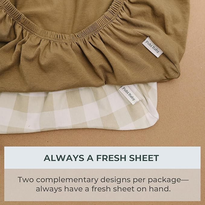 Pobibaby – 2 Pack Bassinet Sheets Boy, Bassinet Sheets Cotton for Girls and Neutral Nursery for Standard Rectangle Bassinets – Ultra-Soft Jersey Knit, Safe and Snug for Baby (Gingham Khaki)