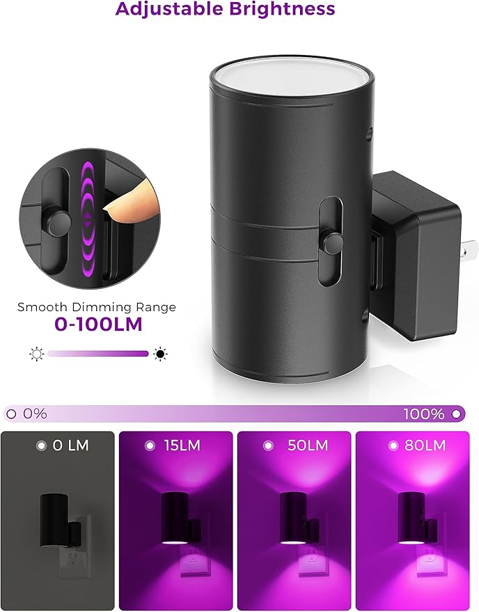 L LOHAS LED [2 Pack] Halloween Purple Night Light, Light Plug in with Sensor, Adjustable Brightness, Dimmable Lights Decorative for Christmas, Holiday, Home Decor, Party Bathroom