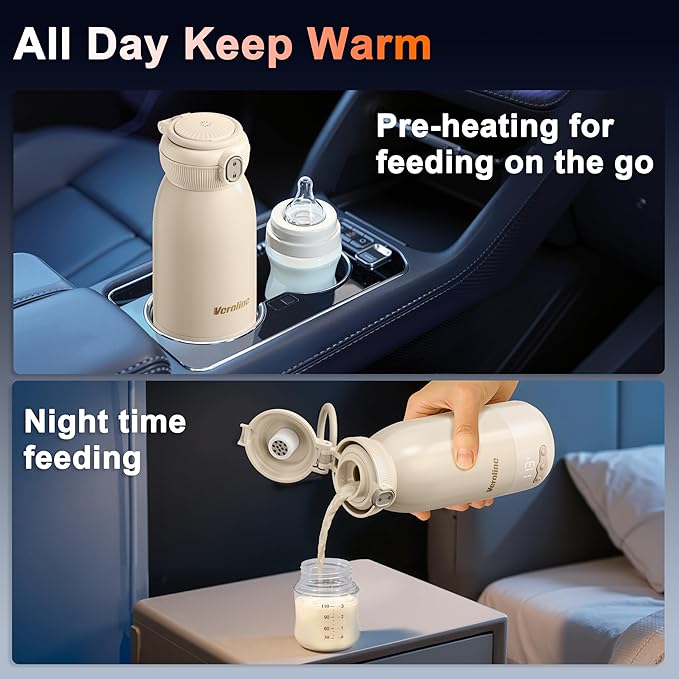 Portable Bottle Warmer for Travel, 16 Oz Baby Bottle Warmer, Super Fast Charging Milk Warmer with Adjustable Temp & Keep Warm for Formula, Breastmilk, Rechargeable & Cordless Water Warmer