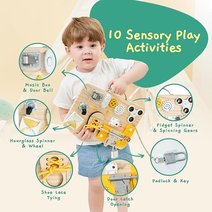 Jumble Dream Wooden Busy Board Montessori Toys for Toddlers and Educational Sensory Busy Board Autism Products & ADHD Activity Board for Learning - Kids Travel Toys for Toddlers Age 1 2 3 4 Years