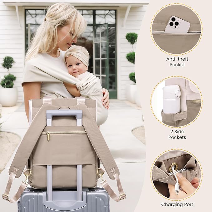 LOVEVOOK Diaper Bag Backpack,Diaper Bag Tote with Insulated Pockets,Baby Bag for Girl Boy with Changing Pad,Large Baby Diaper Bag with Pacifier Case,15.6 Inch Anti-Theft Laptop Backpack for Women