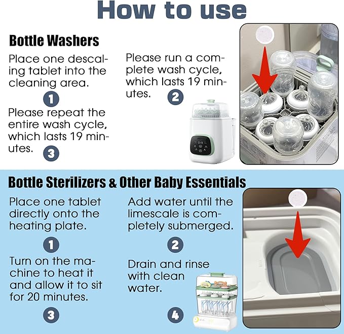 xcivi 40 Count Descaling Tablets Descales Compatible with Momcozy, Baby Brezza Bottle Washer, Descaling Tablets for Milk & Limescale Removal, Effective for Bottle Washer, Warmer, Sterilizer