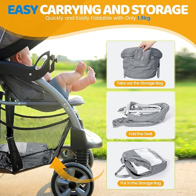 Orzbow Hook On High Chair with Removable Dining Tray, Folding Portable High Chair with Storage Bags, Baby Table Booster Seat, Easy Clip on Table Feeding HighChair for Travel, Restaurant and Home, Grey