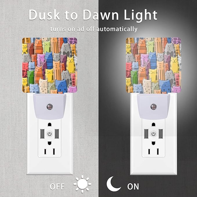 Funny Cat Night Light,Funny Cats Family Plug-in Night Lights with Dusk-to-Dawn Sensor for Stairway/Hallway/Bedroom Sleep Friendly lamp for Women/Girls/Boys Gift,0.5W