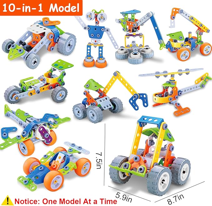 10 in 1 STEM Toys for 4 5 6 7 8+ Year Old Boy Girl Birthday Gifts Building Toys for Kids Ages 4-8 5-7 6-8 Preschool Educational Stem Activities for Boys 3-5 4-6 8-10 Creative Games Christmas Idea Gift