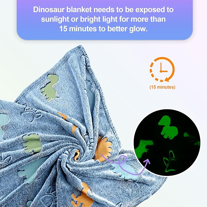 TEHALK Personalized Baby Blankets for Boys, Dinosaur Blanket for Boys, Glow in The Dark Blanket for Kids, Kids Blanket for Boys, Toddler Blanket for Boys, Soft Fleece Blanket Throw 30"x40"