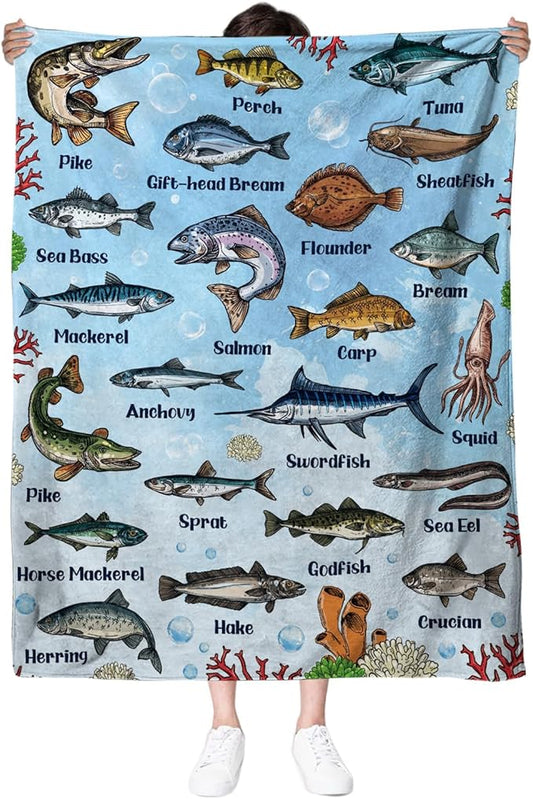 Fish Blanket Gifts for Fish Lover, Fishing Gifts for Men Boys, Fishing Decor, Soft Throw Blanket, Birthday Christmas Thanksgiving Gifts for Aquarium Lovers, 50" X 60"