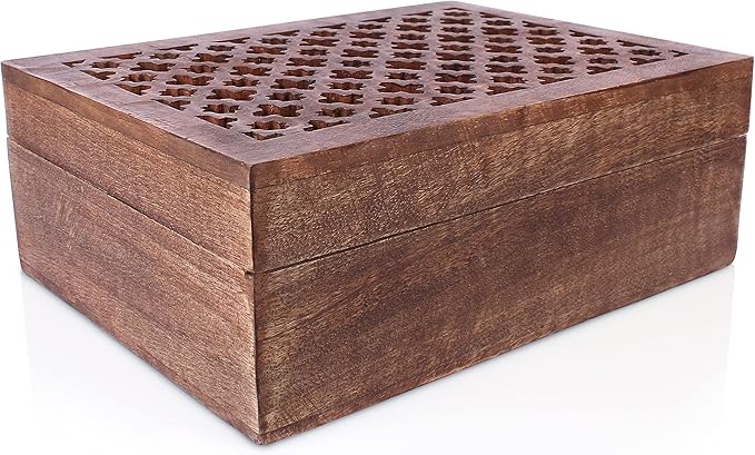 Mela Artisans Wooden Keepsake Box | Medium Polish Mango Wood Memory & Photo Storage Box with Hinged Lid | Decorative Storage Box | Extra Large | 10.5x7.5x4 Inch