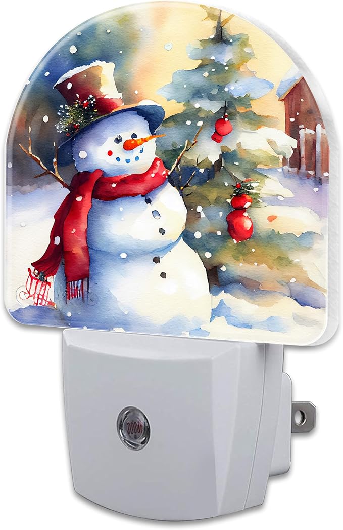 Cute Snowman with Christmas Tree Night Light Plug into Wall, Winter Xmas Snowman Dusk to Dawn Night Light Plug in,0.5w Energy Saving Sleep Friendly NightLight for Kids Boys Girls Home Decor