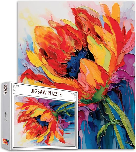 1000 Piece Tulip Flower Jigsaw Puzzles for Adults,Yellow Floral Jigsaw Puzzle Watercolor Puzzles for Challenging Family Activity Game Floral Art Wall Decor DIY Puzzle