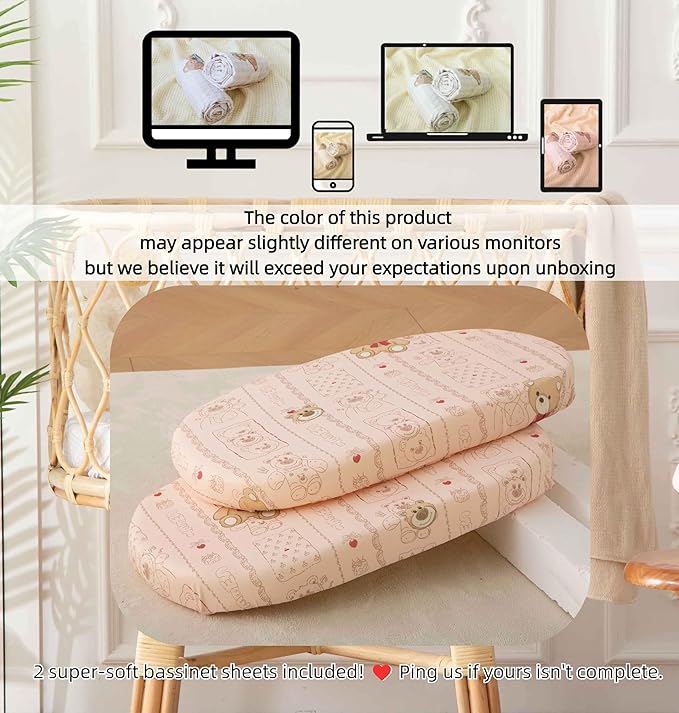SDY Bear Bassinet Sheets,2pk Microfiber Jersey Baby Bassinet Sheets for Boys Girls，Baby Sheets 32 "x 16 "x 4"