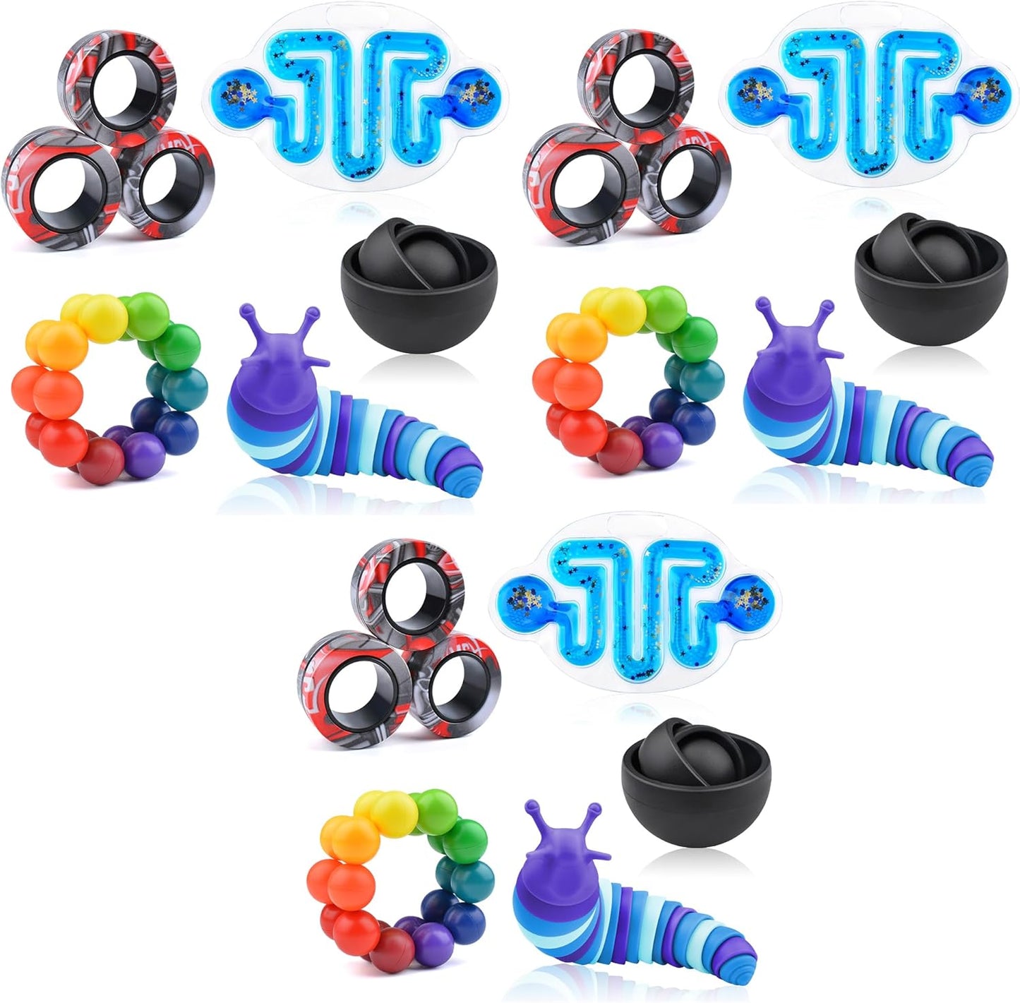 Cevioce 15Pcs Fidget Toys Adults Pack,Autism Sensory Toys with Fidget Spinner Slug Magnetic Rings,Squishy Figette Toys,Cool Gadget for Boys Teens ADHD Stress Relief,Basket Stuffer for Kids(BBB)